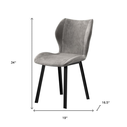 Set of Four Gray And Black Fabric And Velvet And Metal Dining Side Chairs HomeRoots