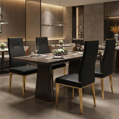 Set of Four Black and Gold Upholstered Faux Leather Dining Side Chairs HomeRoots