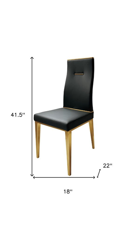 Set of Four Black and Gold Upholstered Faux Leather Dining Side Chairs HomeRoots