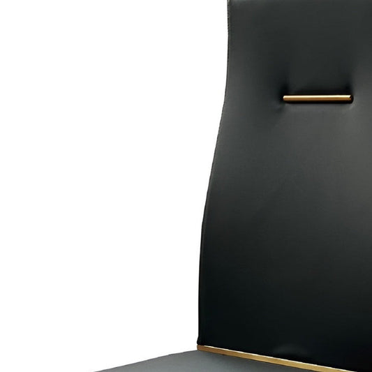 Set of Four Black and Gold Upholstered Faux Leather Dining Side Chairs HomeRoots