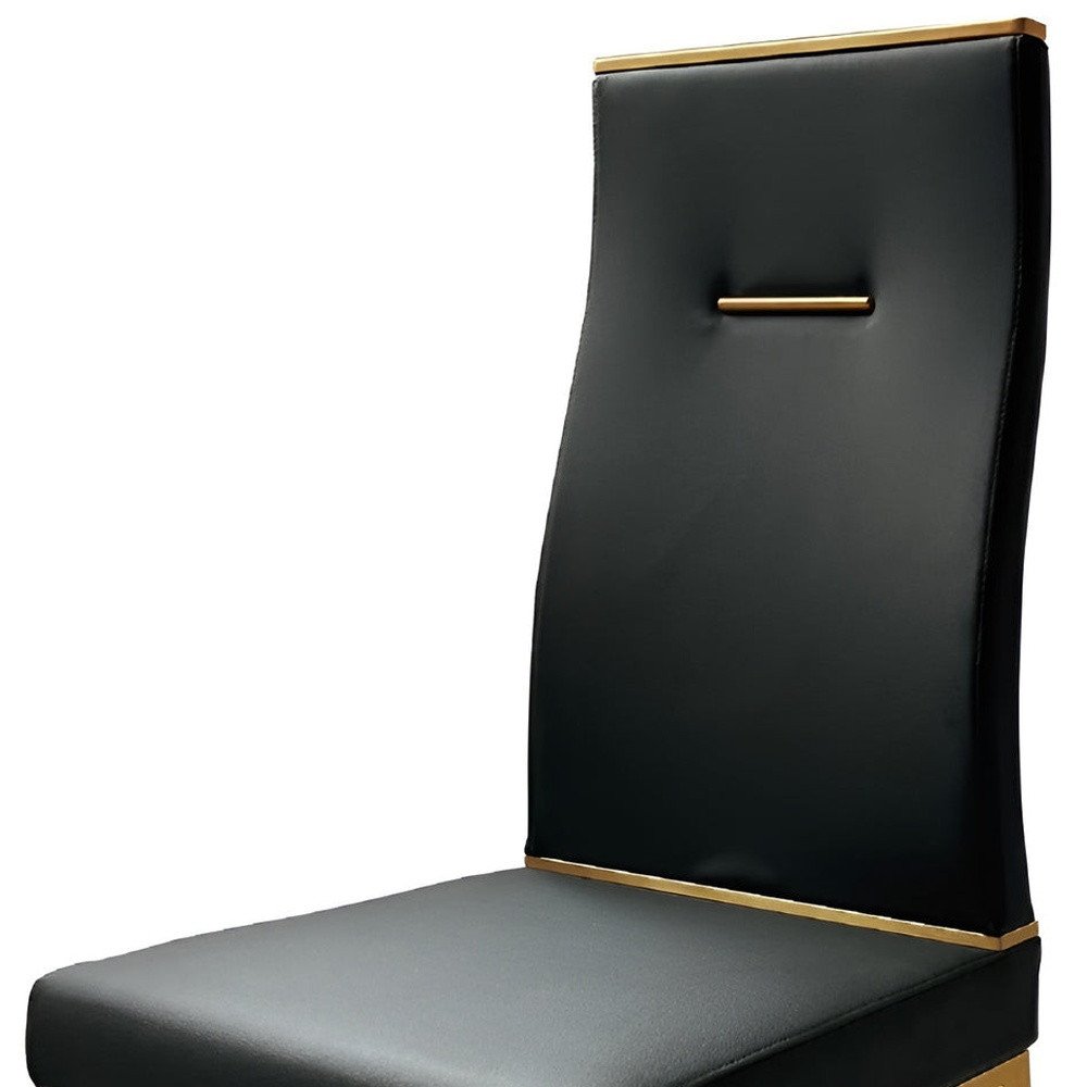 Set of Four Black and Gold Upholstered Faux Leather Dining Side Chairs HomeRoots