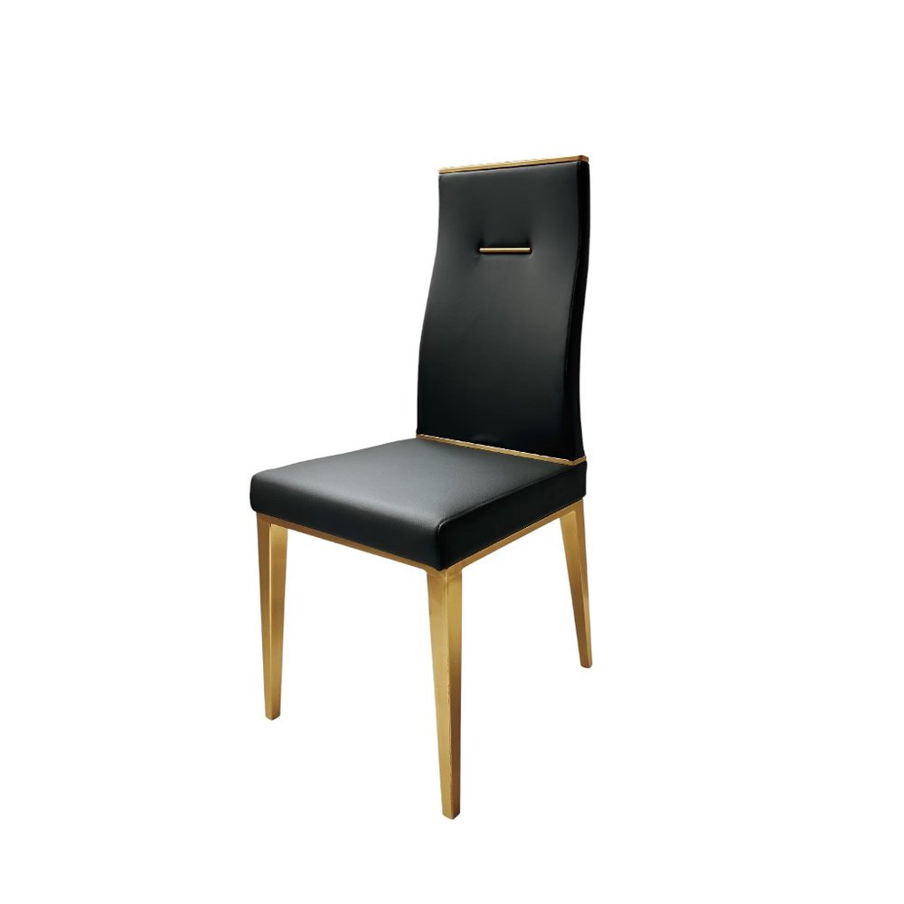 Set of Four Black and Gold Upholstered Faux Leather Dining Side Chairs HomeRoots