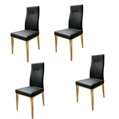 Set of Four Black and Gold Upholstered Faux Leather Dining Side Chairs HomeRoots