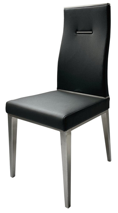 Set of Four Black And Silver Faux Leather And Stainless Steel Dining Side Chairs HomeRoots