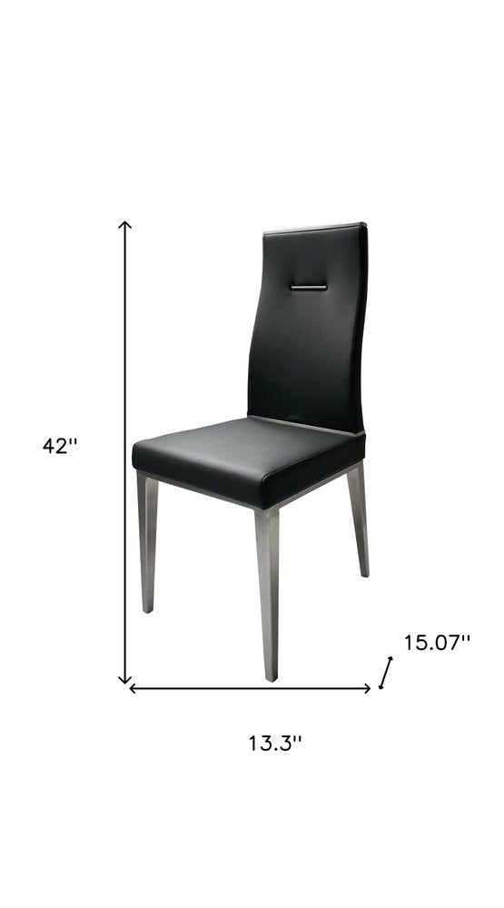 Set of Four Black And Silver Faux Leather And Stainless Steel Dining Side Chairs HomeRoots