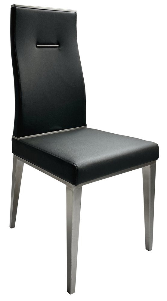 Set of Four Black And Silver Faux Leather And Stainless Steel Dining Side Chairs HomeRoots