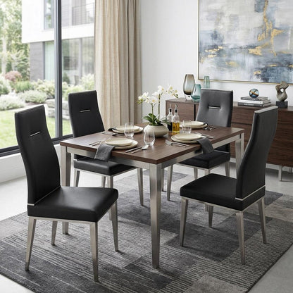 Set of Four Black And Silver Faux Leather And Stainless Steel Dining Side Chairs HomeRoots