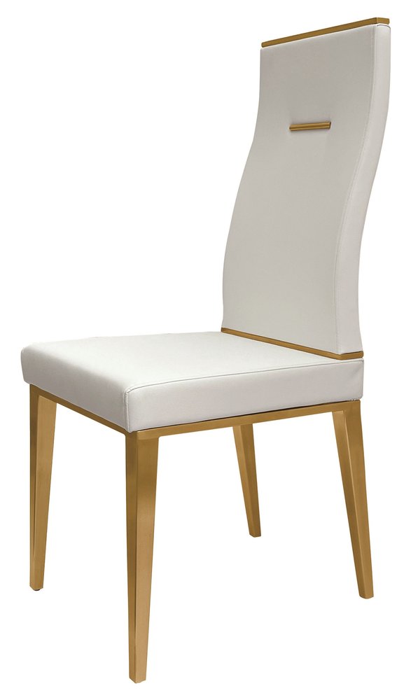 Set of Four White and Gold Upholstered Faux Leather Dining Side Chairs HomeRoots