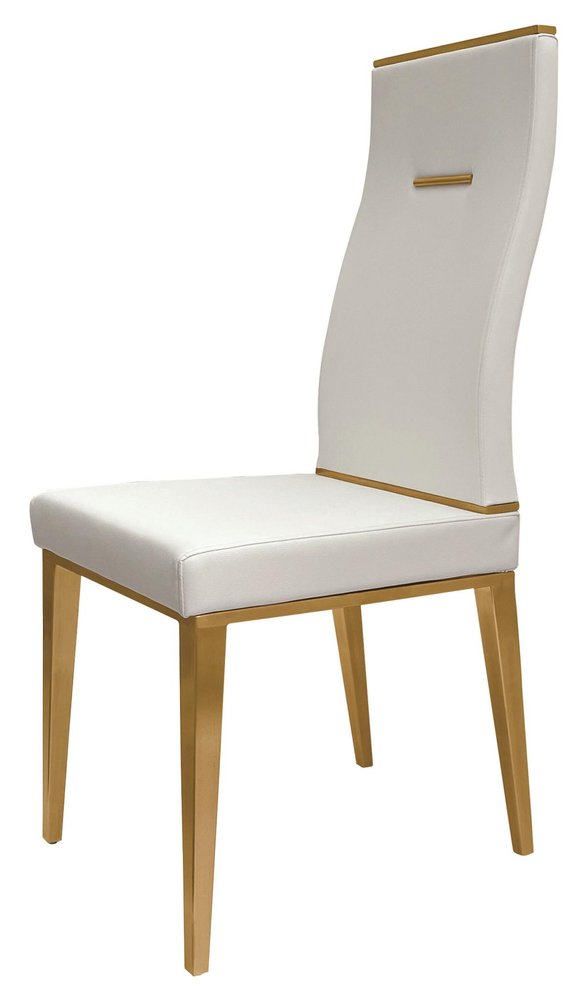Set of Four White and Gold Upholstered Faux Leather Dining Side Chairs HomeRoots