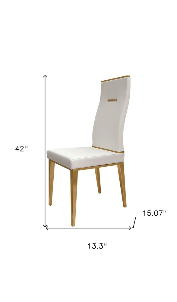 Set of Four White and Gold Upholstered Faux Leather Dining Side Chairs HomeRoots