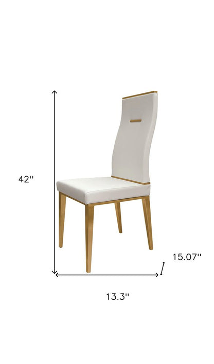 Set of Four White and Gold Upholstered Faux Leather Dining Side Chairs HomeRoots