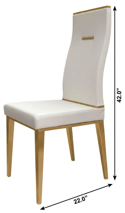 Set of Four White And Gold Faux Leather And Stainless Steel Dining Side Chairs HomeRoots
