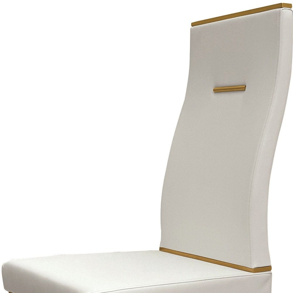 Set of Four White and Gold Upholstered Faux Leather Dining Side Chairs HomeRoots