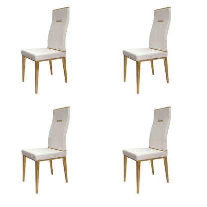 Set of Four White and Gold Upholstered Faux Leather Dining Side Chairs HomeRoots