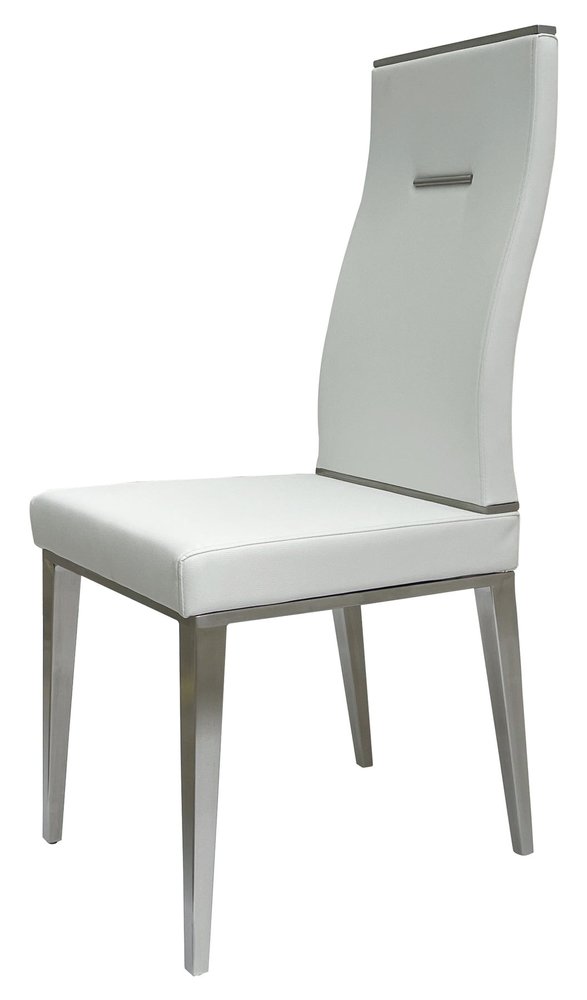 Set of Four White and Silver Upholstered Faux Leather Dining Side Chairs HomeRoots