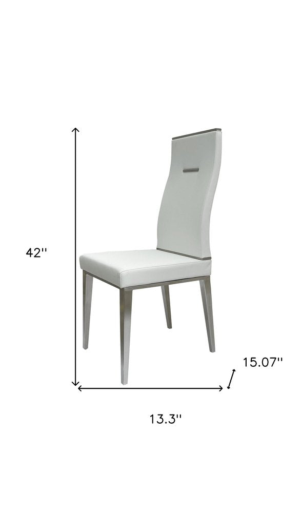 Set of Four White and Silver Upholstered Faux Leather Dining Side Chairs HomeRoots