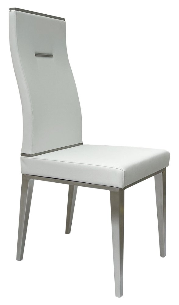 Set of Four White and Silver Upholstered Faux Leather Dining Side Chairs HomeRoots