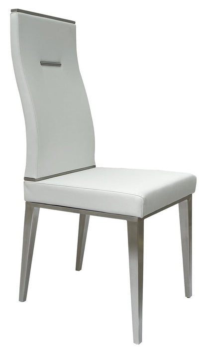 Set of Four White and Silver Upholstered Faux Leather Dining Side Chairs HomeRoots