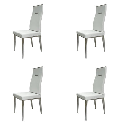 Set of Four White and Silver Upholstered Faux Leather Dining Side Chairs HomeRoots