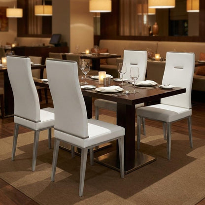 Set of Four White and Silver Upholstered Faux Leather Dining Side Chairs HomeRoots