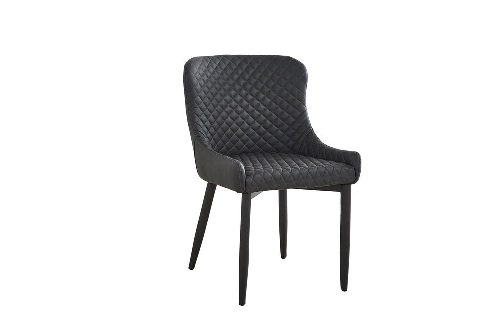 Set of Four Dark Gray And Black Tufted Faux Leather And Metal Geometric Print Dining Side Chairs HomeRoots