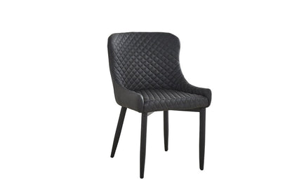 Set of Four Dark Gray And Black Tufted Faux Leather And Metal Geometric Print Dining Side Chairs HomeRoots