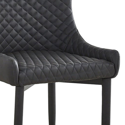 Set of Four Dark Gray And Black Tufted Faux Leather And Metal Geometric Print Dining Side Chairs