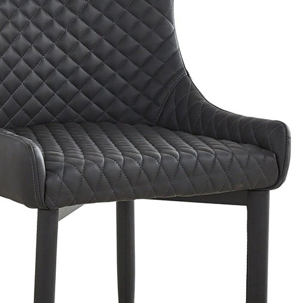 Set of Four Dark Gray And Black Tufted Faux Leather And Metal Geometric Print Dining Side Chairs HomeRoots