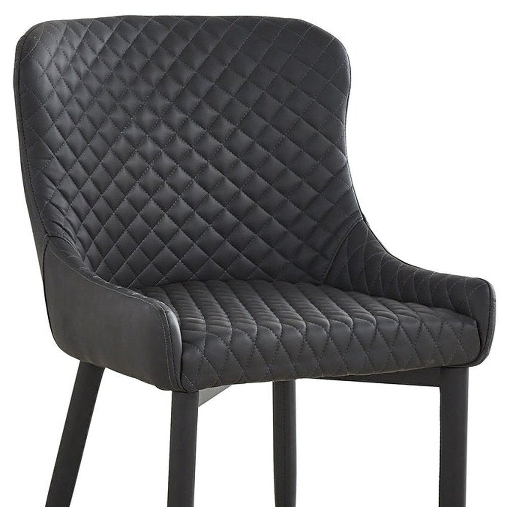 Set of Four Dark Gray And Black Tufted Faux Leather And Metal Geometric Print Dining Side Chairs HomeRoots