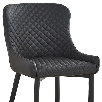 Set of Four Dark Gray And Black Tufted Faux Leather And Metal Geometric Print Dining Side Chairs HomeRoots