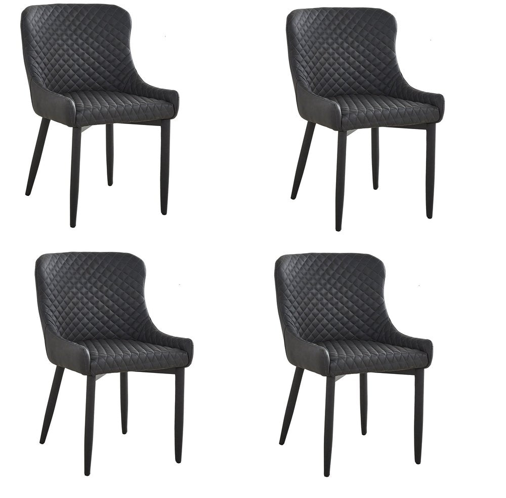 Set of Four Dark Gray And Black Tufted Faux Leather And Metal Geometric Print Dining Side Chairs — view 4