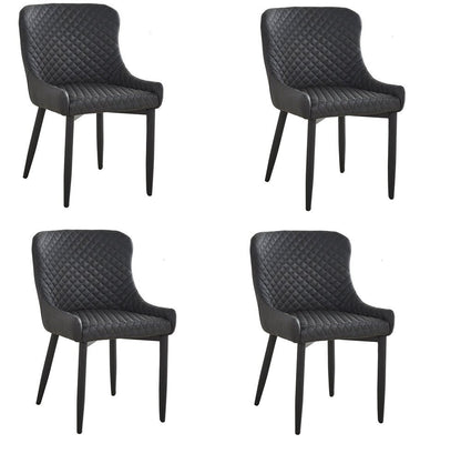 Set of Four Dark Gray And Black Tufted Faux Leather And Metal Geometric Print Dining Side Chairs