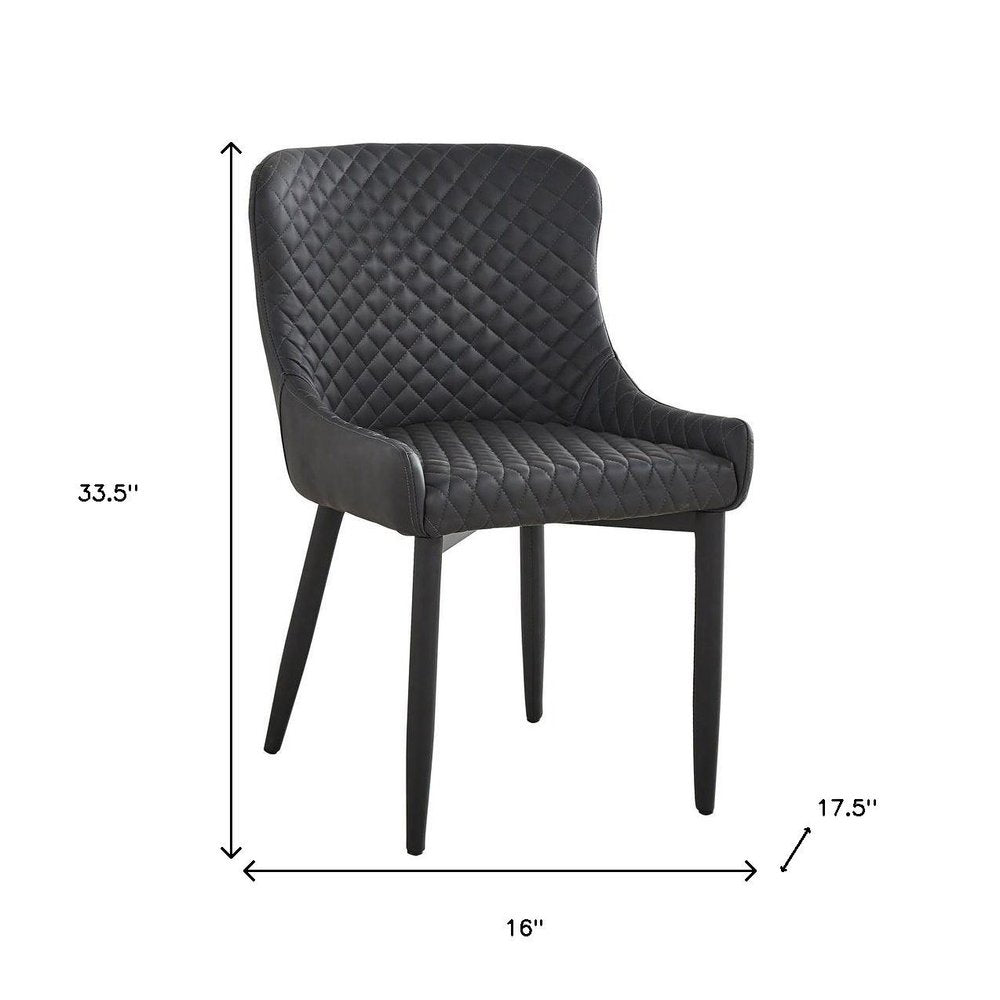 Set of Four Dark Gray And Black Tufted Faux Leather And Metal Geometric Print Dining Side Chairs — view 5