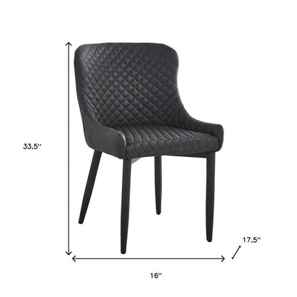 Set of Four Dark Gray And Black Tufted Faux Leather And Metal Geometric Print Dining Side Chairs