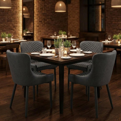 Set of Four Dark Gray And Black Tufted Faux Leather And Metal Geometric Print Dining Side Chairs HomeRoots