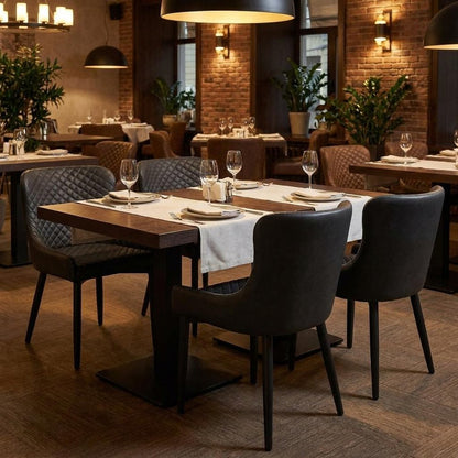 Set of Four Dark Gray And Black Tufted Faux Leather And Metal Geometric Print Dining Side Chairs HomeRoots