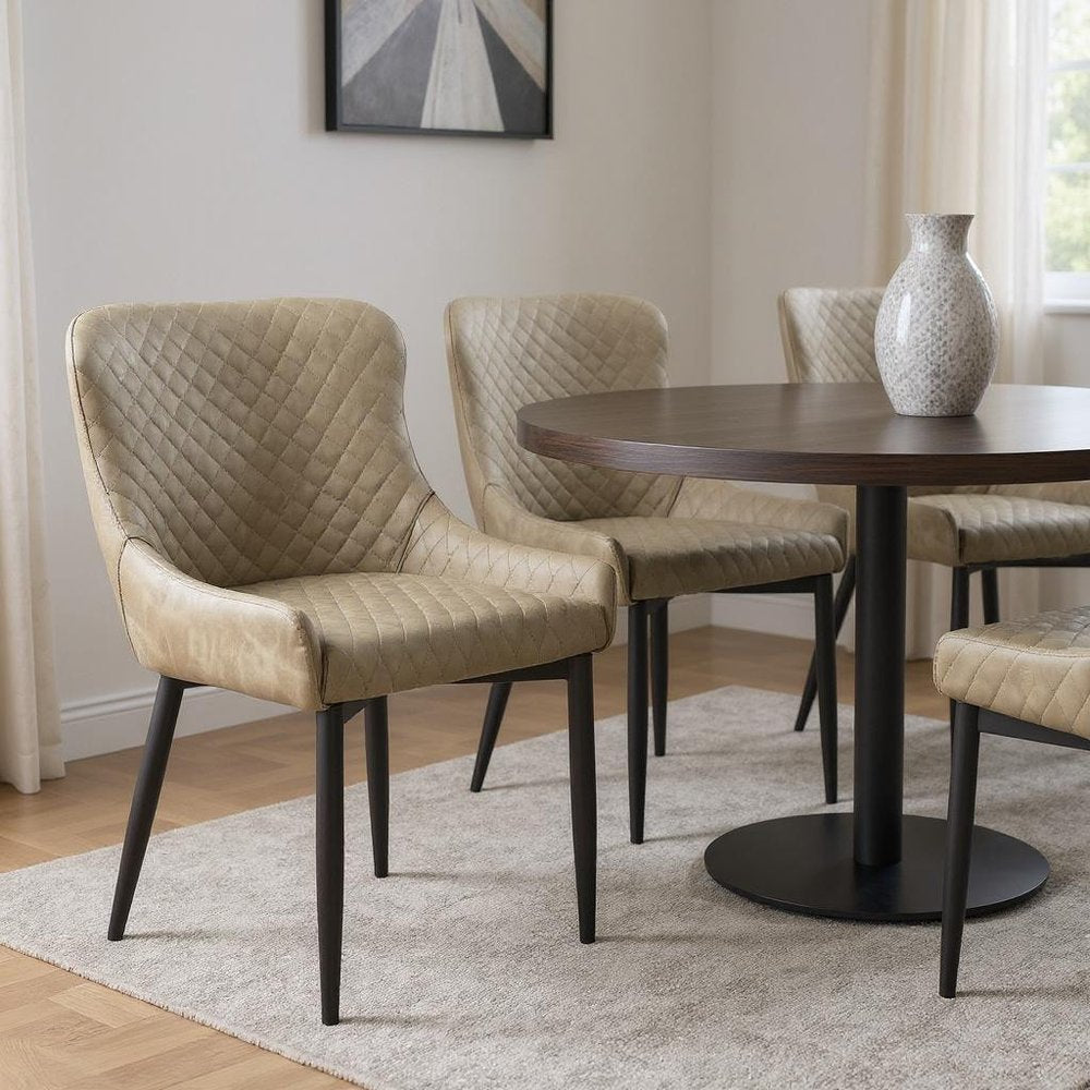 Set of Four Dark Gray And Black Tufted Faux Leather And Metal Geometric Print Dining Side Chairs — view 14