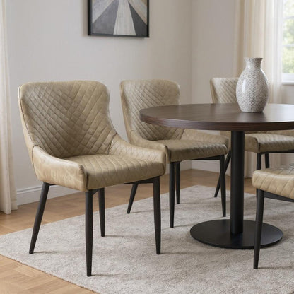 Set of Four Dark Gray And Black Tufted Faux Leather And Metal Geometric Print Dining Side Chairs HomeRoots