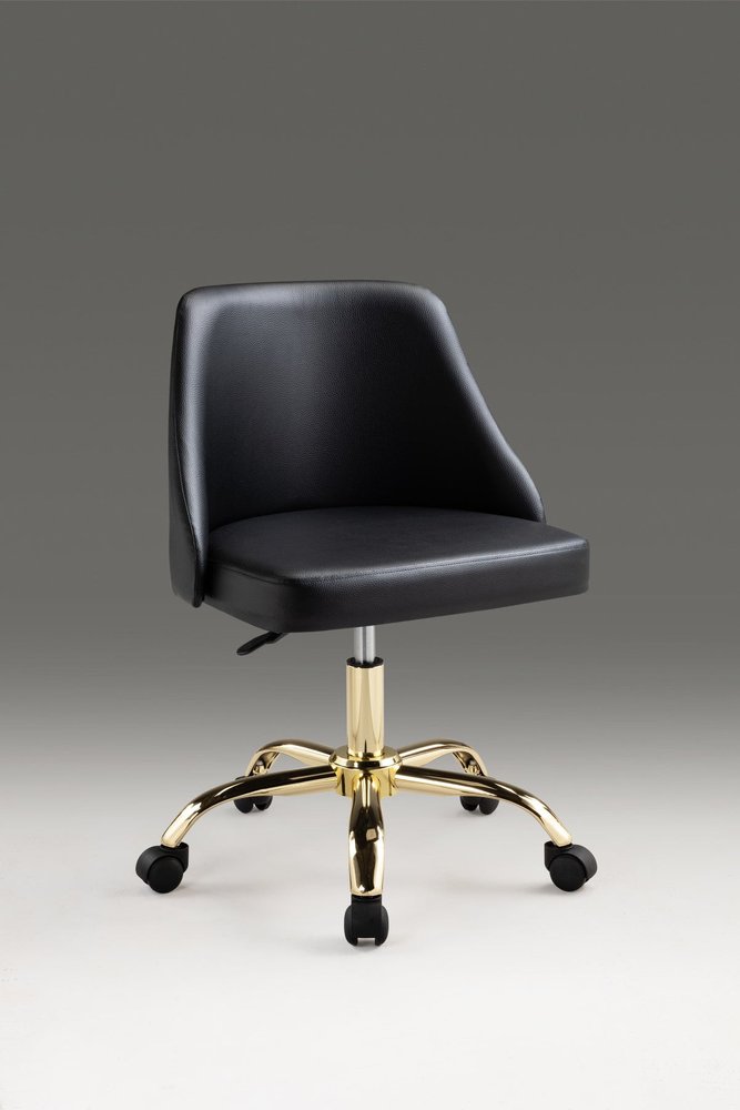 Black and Gold Faux Leather Adjustable Height Swivel Rolling Office Chair HomeRoots
