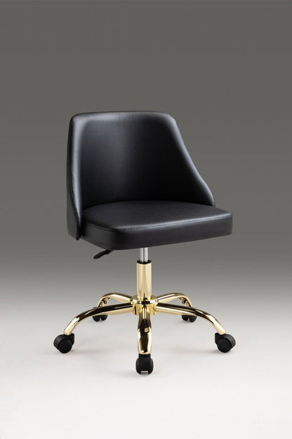 Black and Gold Faux Leather Adjustable Height Swivel Rolling Office Chair HomeRoots