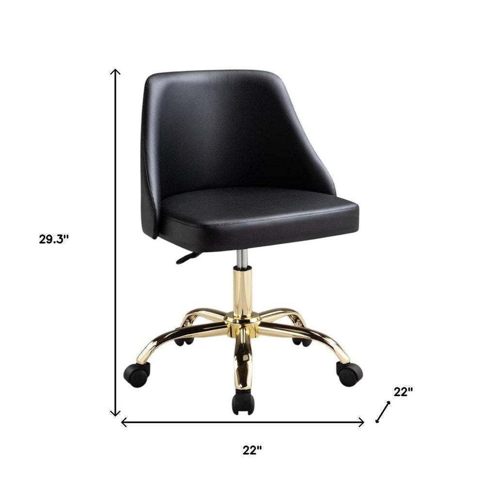 Black and Gold Faux Leather Adjustable Height Swivel Rolling Office Chair HomeRoots