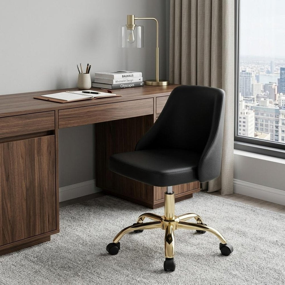 Black and Gold Faux Leather Adjustable Height Swivel Rolling Office Chair HomeRoots