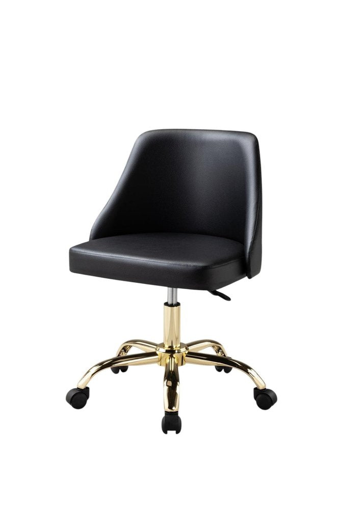 Black and Gold Faux Leather Adjustable Height Swivel Rolling Office Chair HomeRoots
