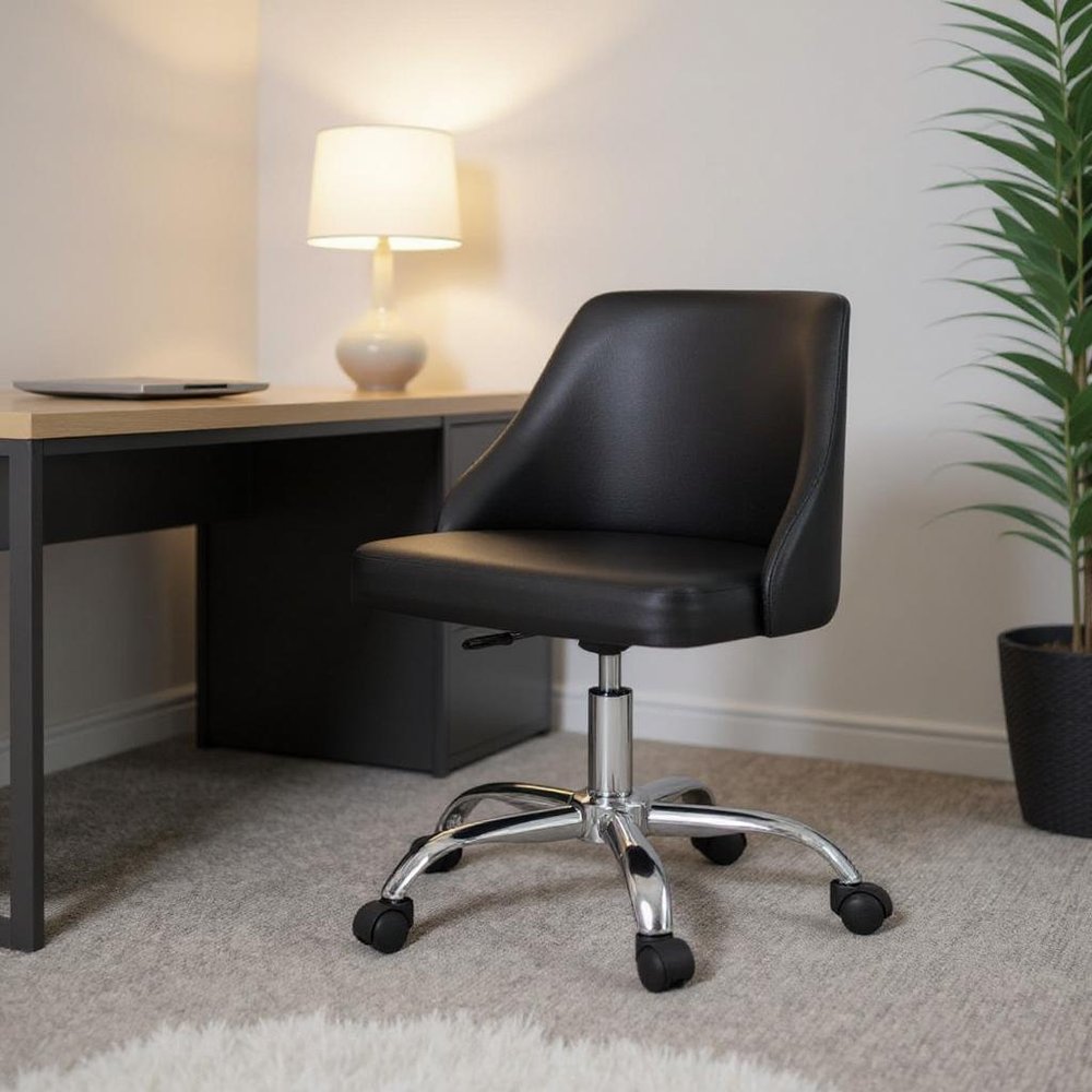 Black and Silver Faux Leather Adjustable Height Swivel Rolling Office Chair HomeRoots