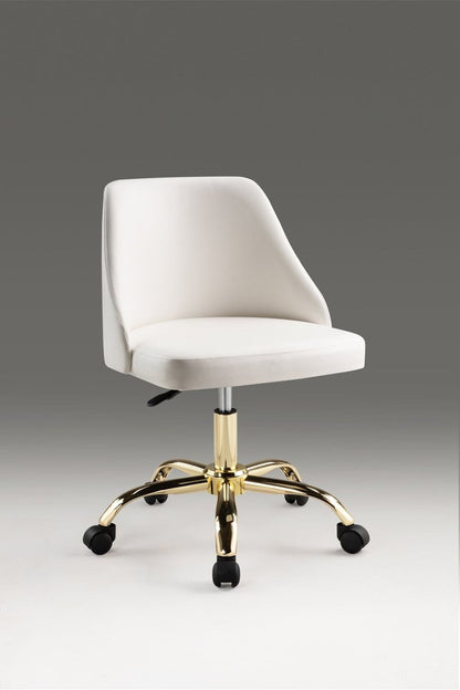 White and Gold Faux Leather Adjustable Height Swivel Rolling Office Chair HomeRoots