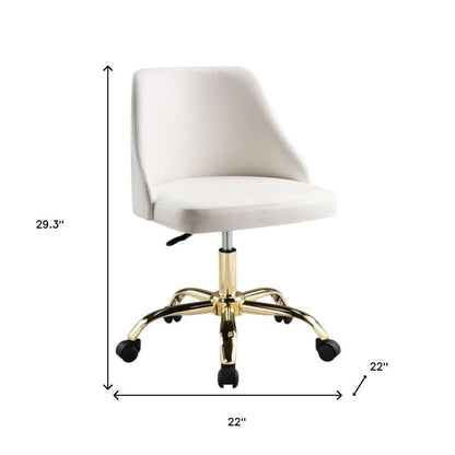 White and Gold Faux Leather Adjustable Height Swivel Rolling Office Chair HomeRoots