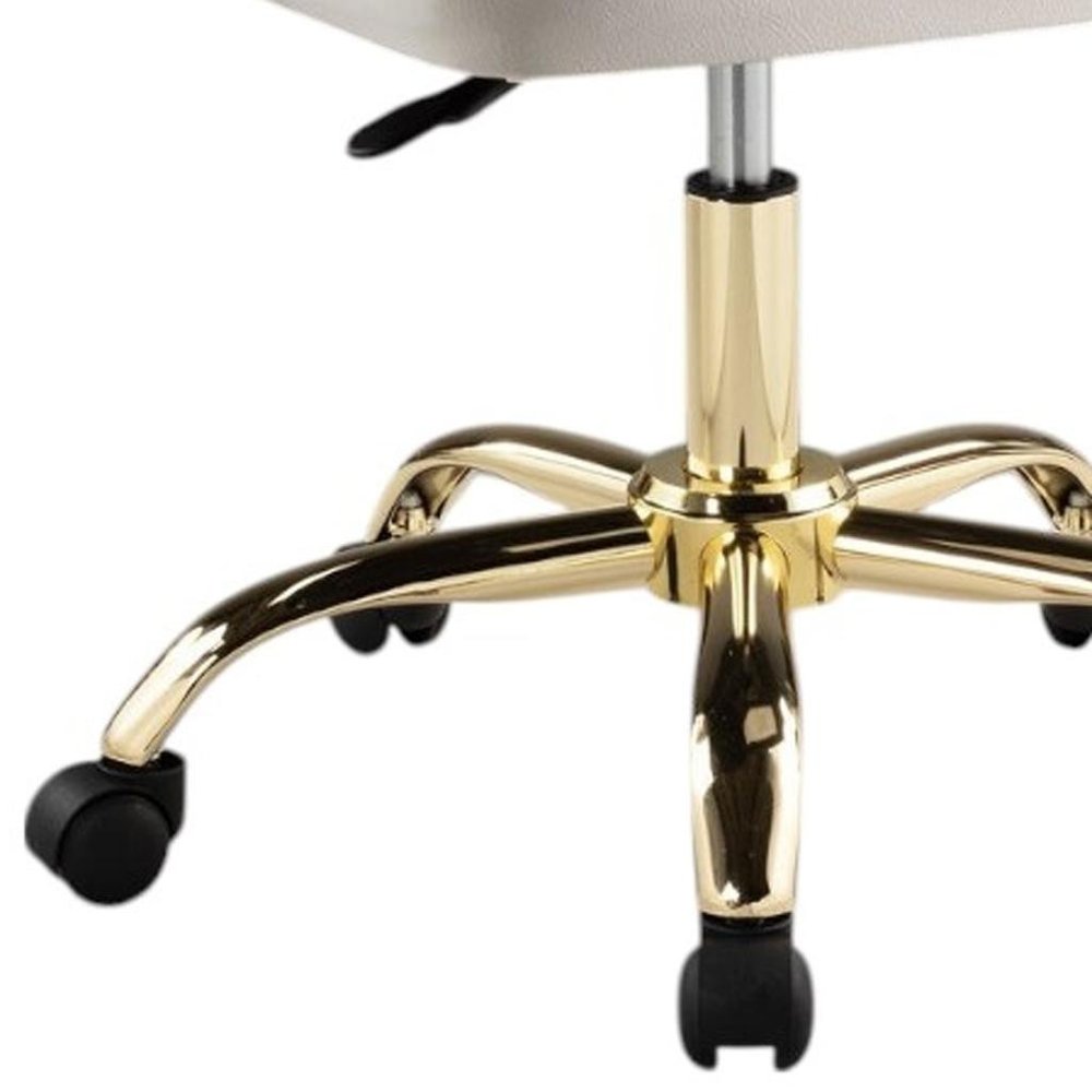 White and Gold Faux Leather Adjustable Height Swivel Rolling Office Chair HomeRoots