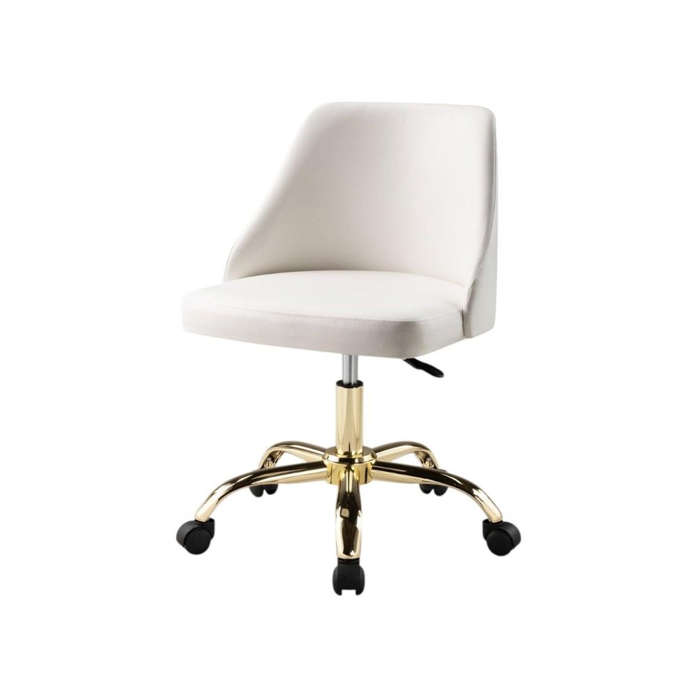 White and Gold Faux Leather Adjustable Height Swivel Rolling Office Chair HomeRoots