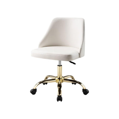 White and Gold Faux Leather Adjustable Height Swivel Rolling Office Chair HomeRoots