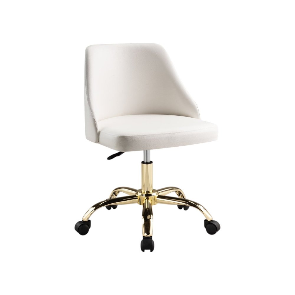 White and Gold Faux Leather Adjustable Height Swivel Rolling Office Chair HomeRoots
